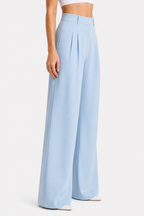 High Waist Wide Leg Trousers - Pleated - Sky blue - side