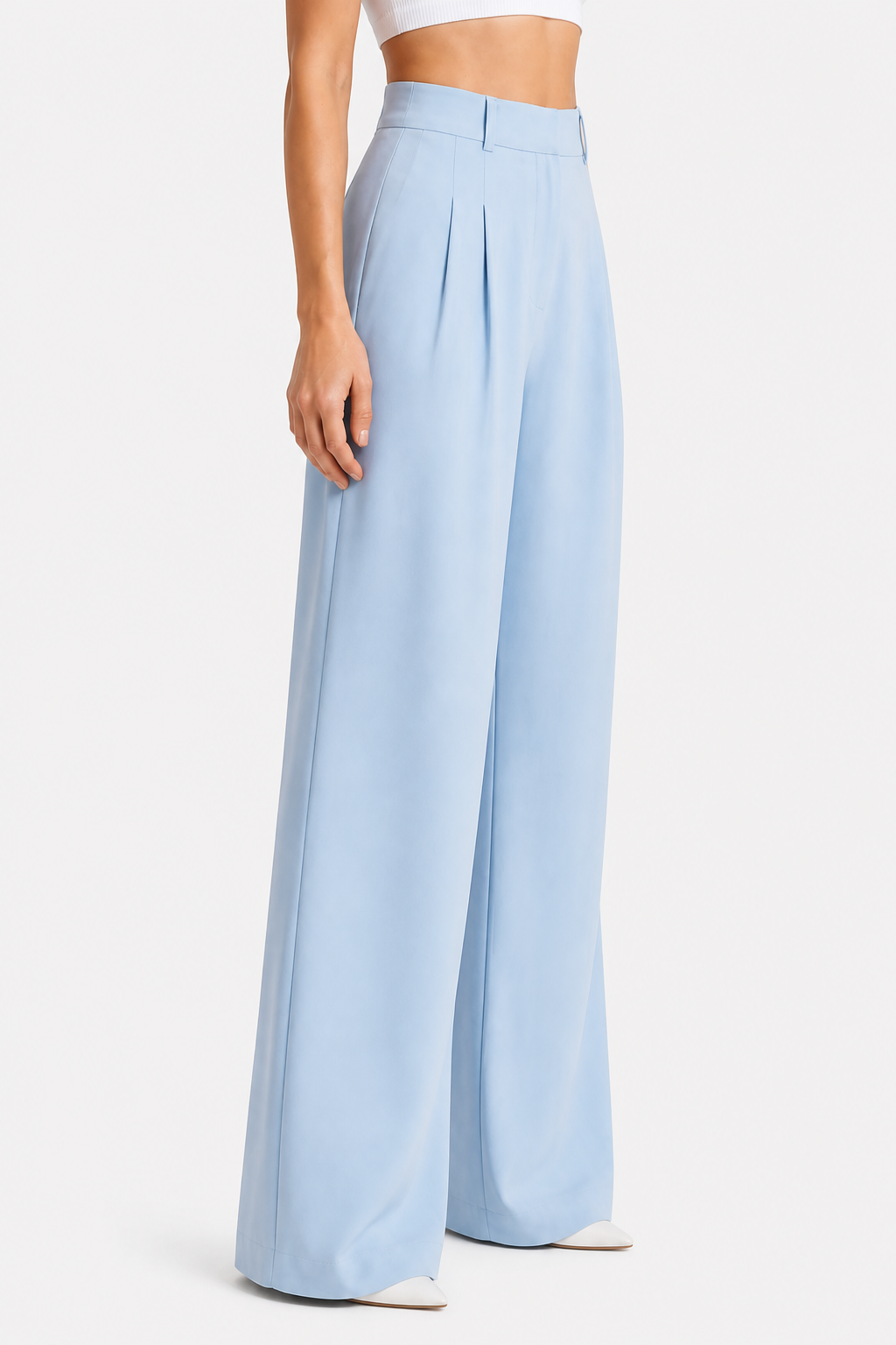 High Waist Wide Leg Trousers - Pleated - Sky blue - side