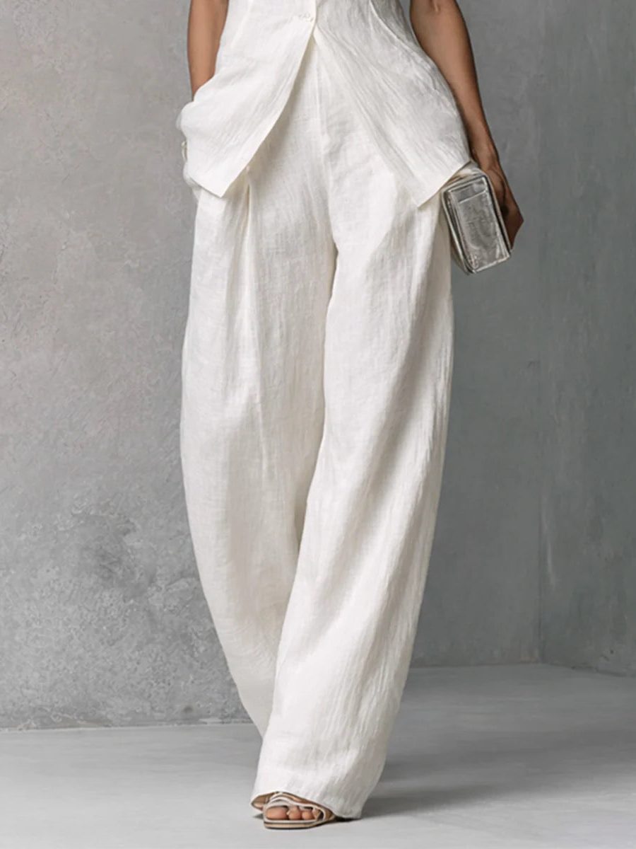 Linen Sleeveless Stand Collar Co-Ord Set - Elegant Style