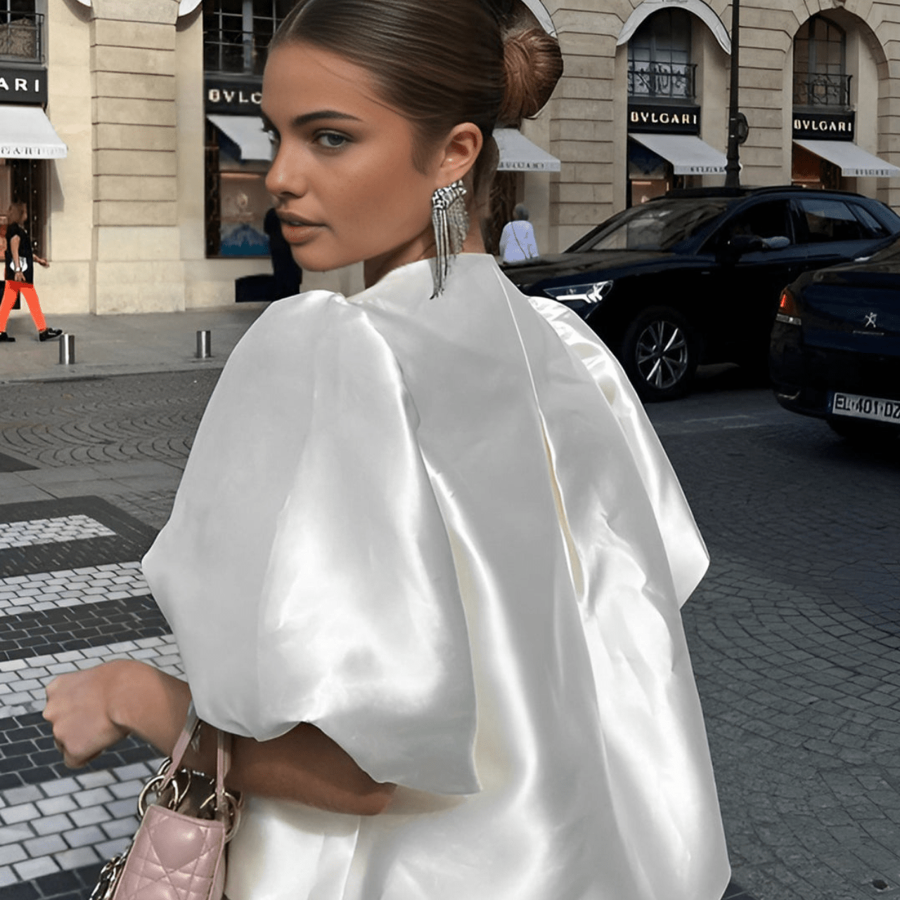 Women's Puff-Sleeve Satin Blouse – Sculpted Shape