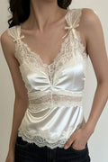 Women's Lace-Trim Satin Blouse – Camisole Fit