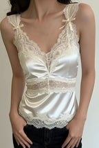 Women's Lace-Trim Satin Blouse – Camisole Fit