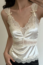 Women's Lace-Trim Satin Blouse – Camisole Fit