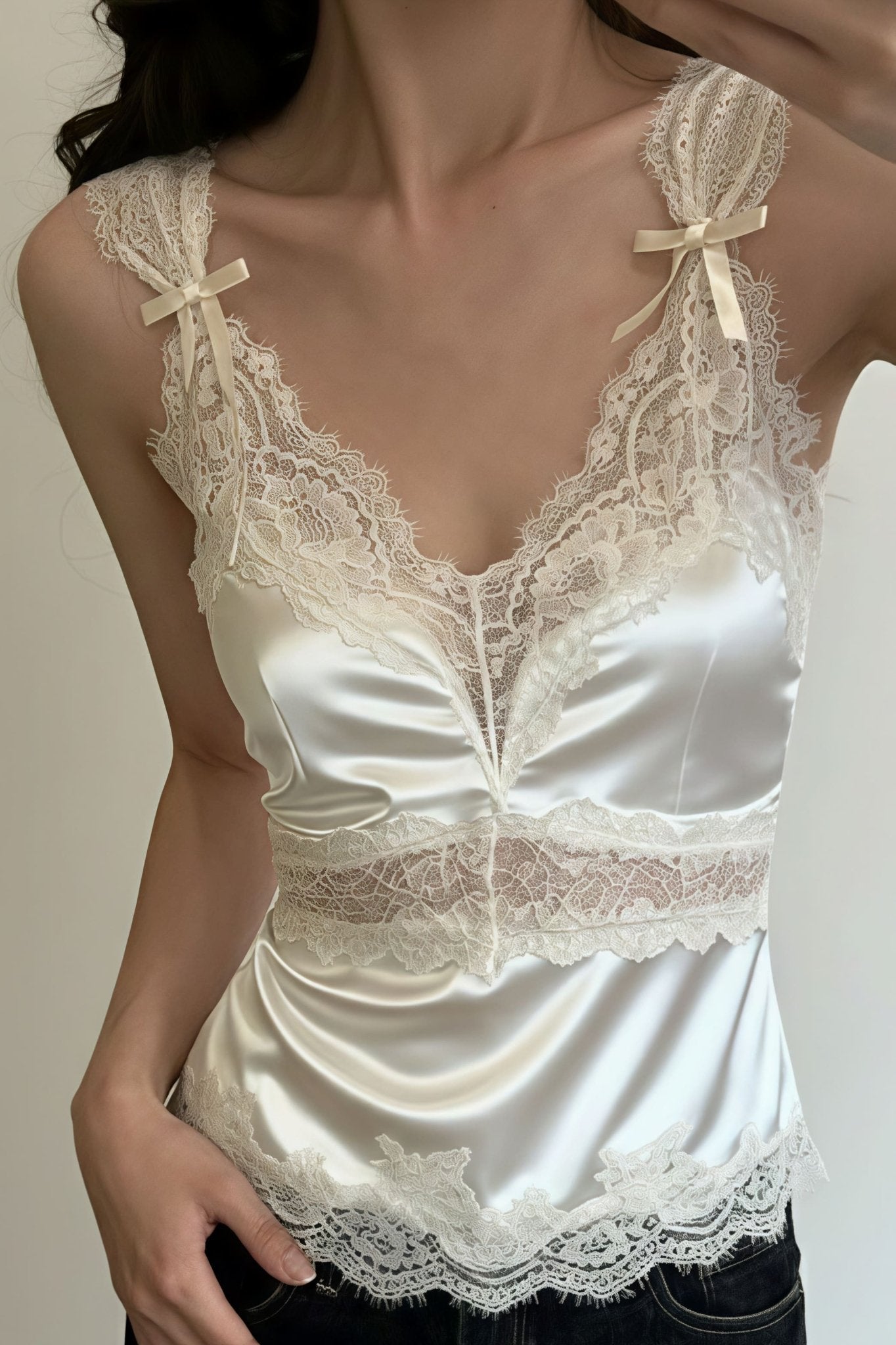 Women's Lace-Trim Satin Blouse – Camisole Fit