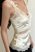 Women's Lace-Trim Satin Blouse – Camisole Fit