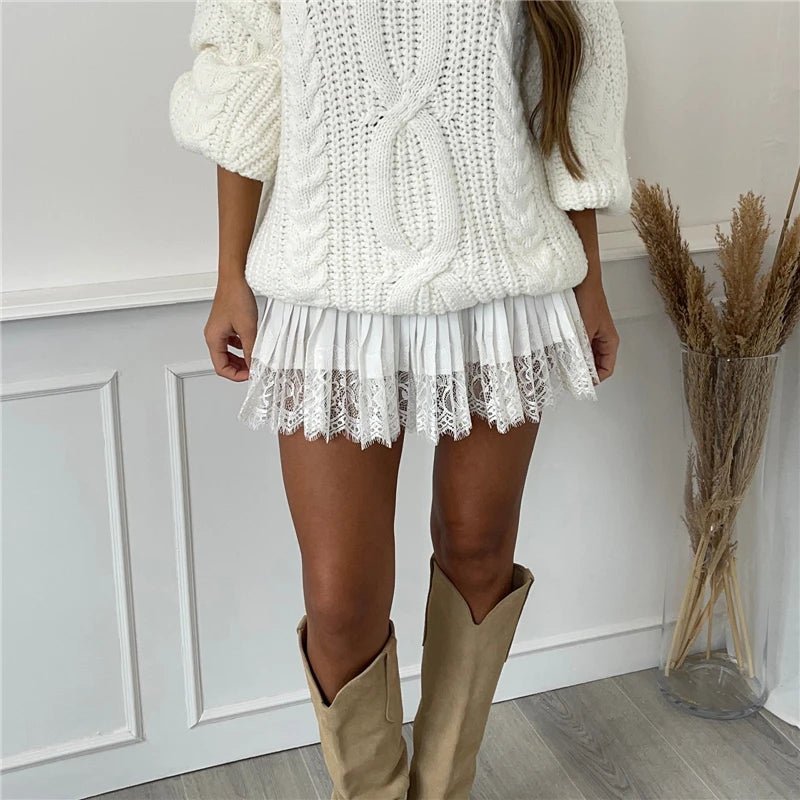 Women's Pleated Lace Mini Skirt – Layered Shape