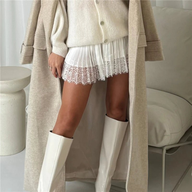 Women's Pleated Lace Mini Skirt – Layered Shape