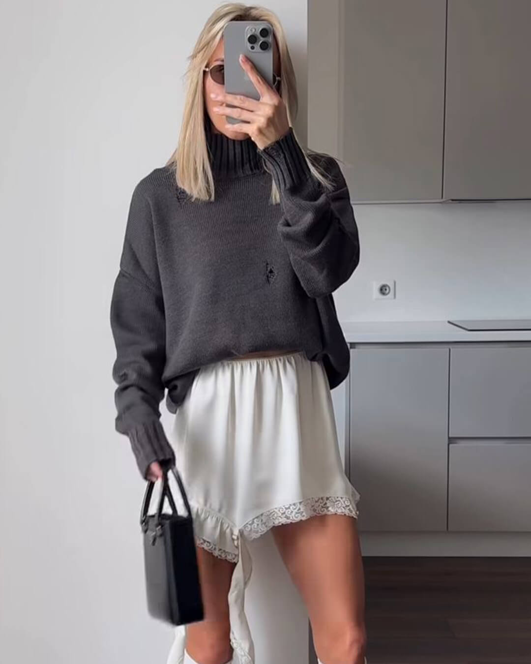 Women's Asymmetric Satin Skirt – Fluid Draped Fit