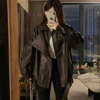 Women's Belted Faux Leather Jacket – Relaxed Bomber