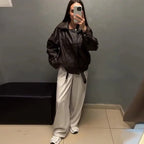 Women's Belted Faux Leather Jacket – Relaxed Bomber