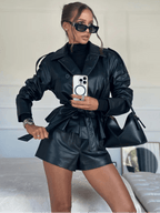 Women's Lace-Up Faux Leather Jacket – Blazer Style