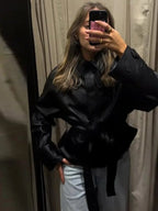 Women's Lace-Up Faux Leather Jacket – Blazer Style