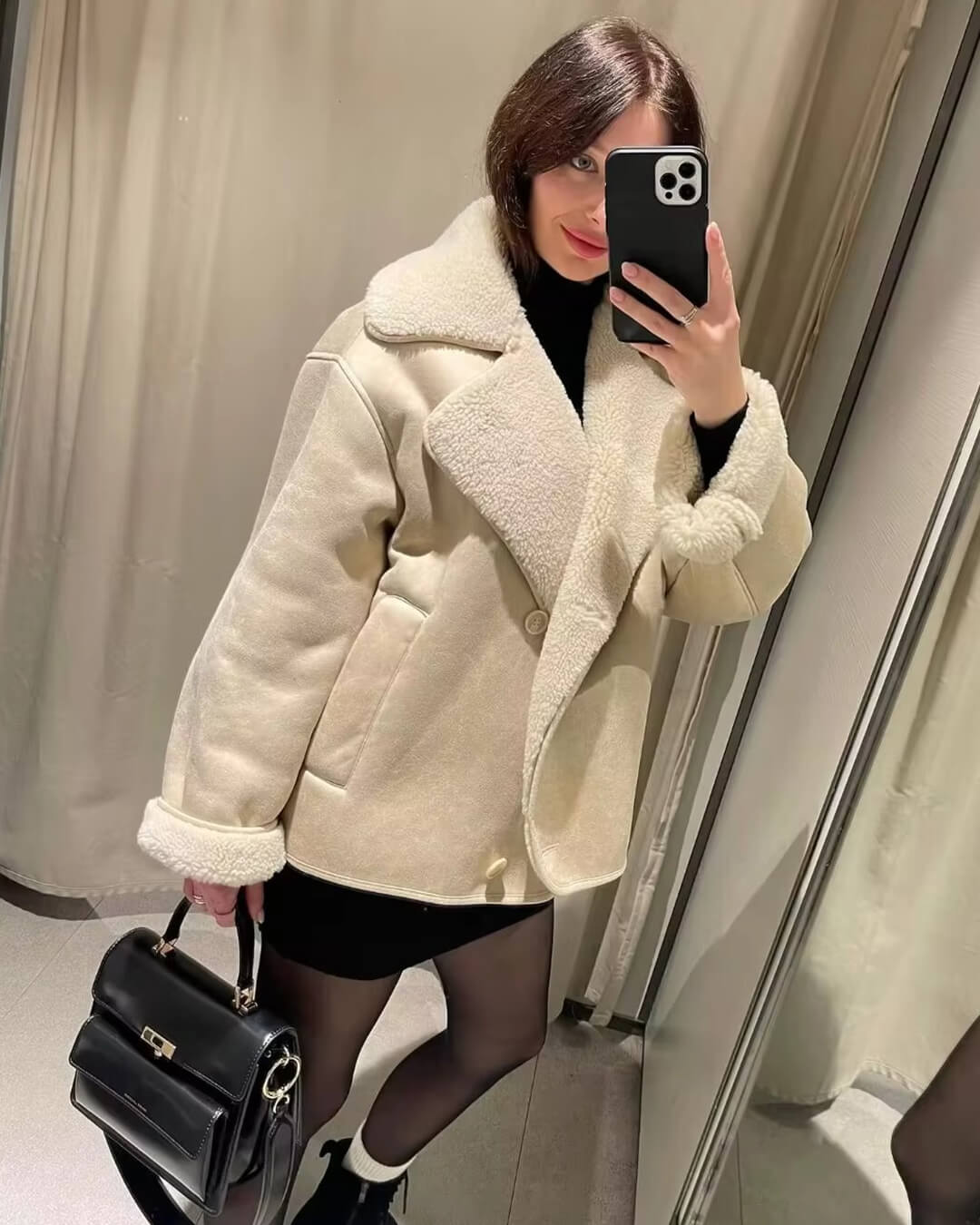 Women's Sherpa-Collar Faux Leather Jacket – Warm Layer