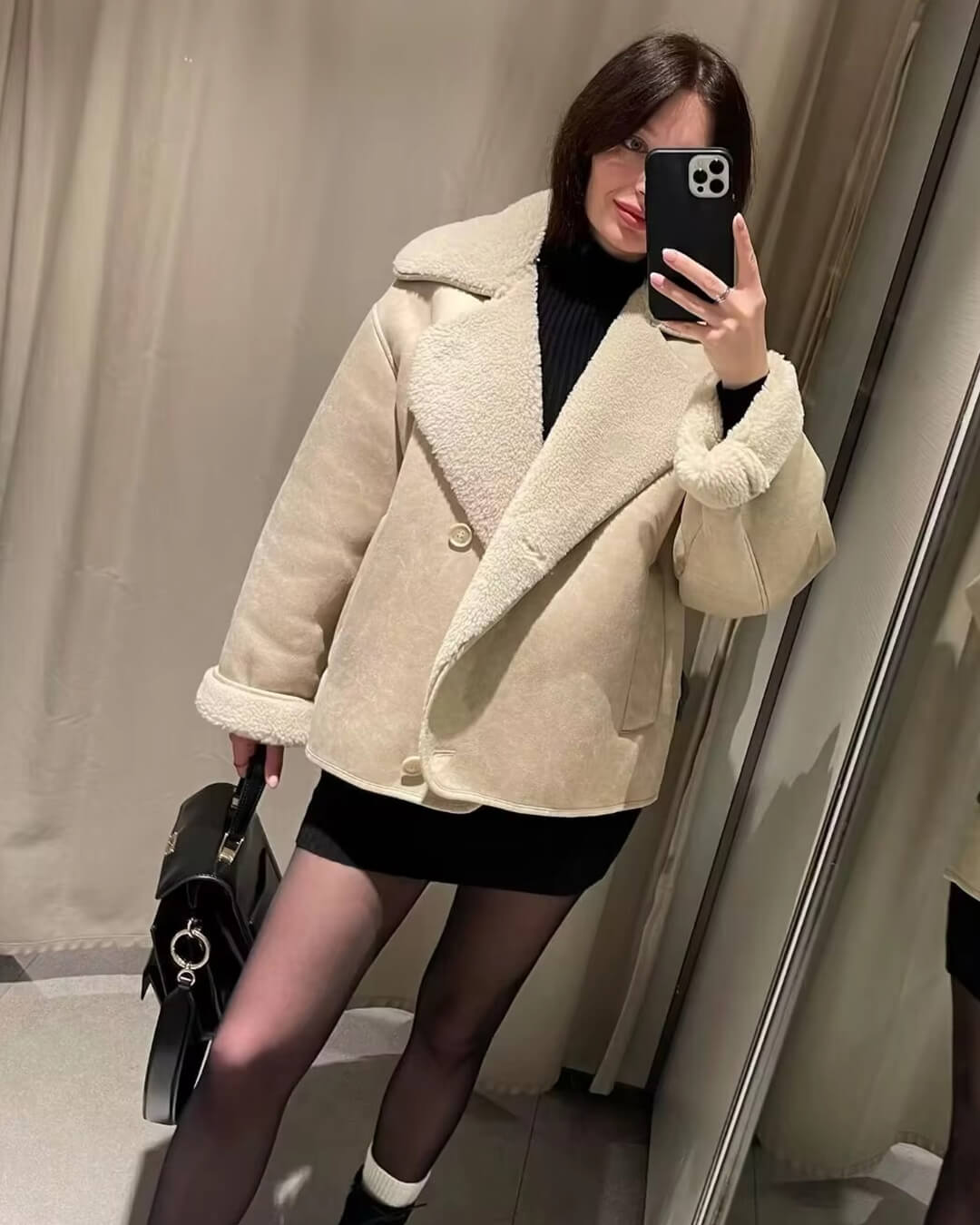 Women's Sherpa-Collar Faux Leather Jacket – Warm Layer
