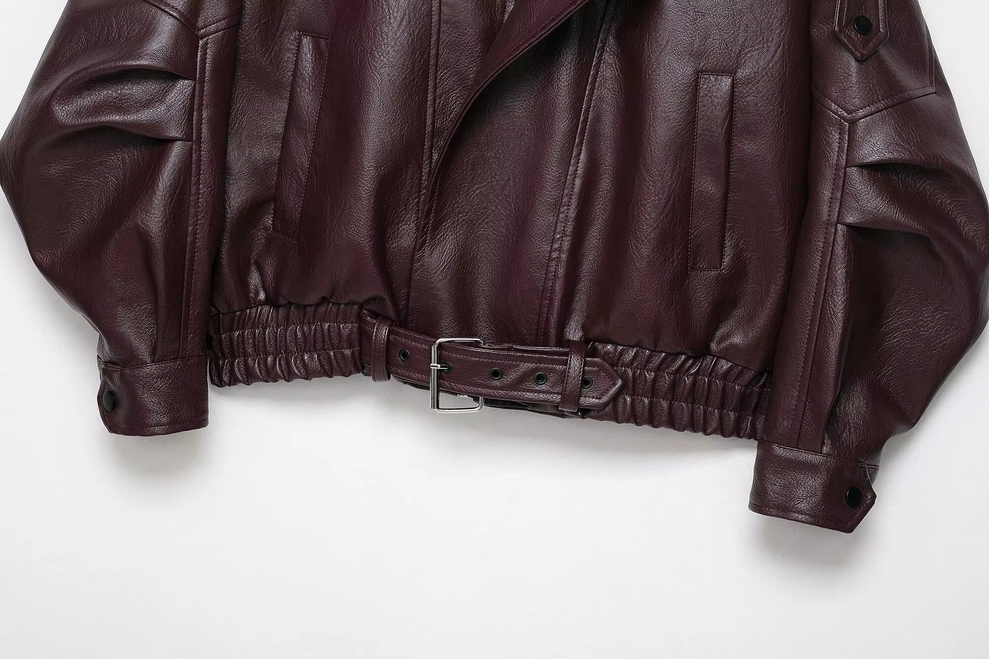 Women's Belted Faux Leather Jacket – Relaxed Bomber