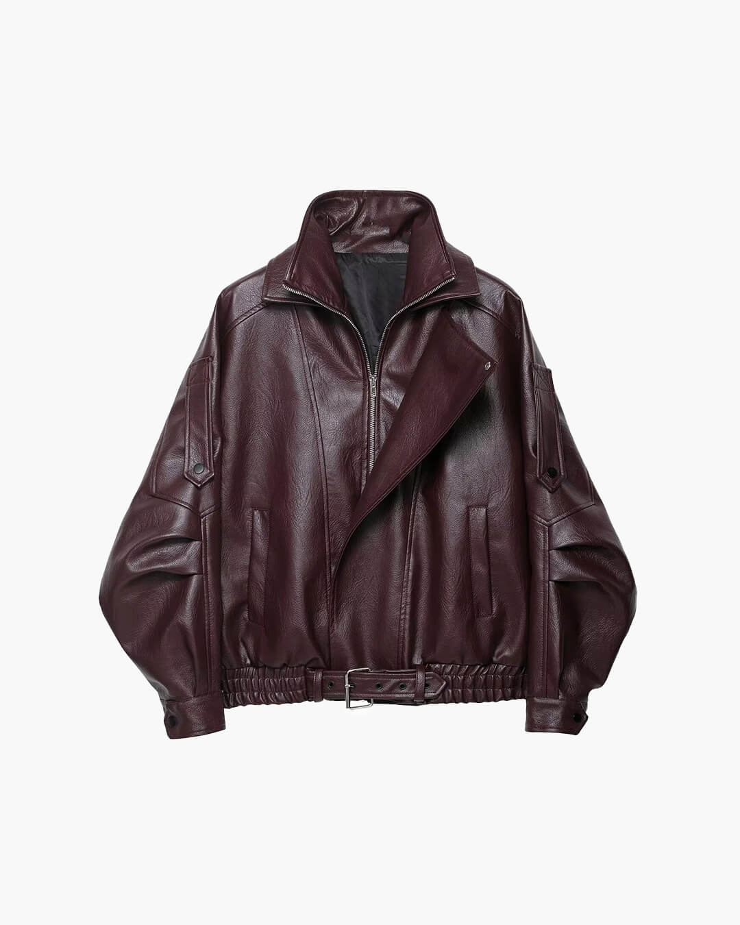 Women's Belted Faux Leather Jacket – Relaxed Bomber