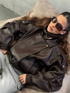 Women's Belted Faux Leather Jacket – Relaxed Bomber