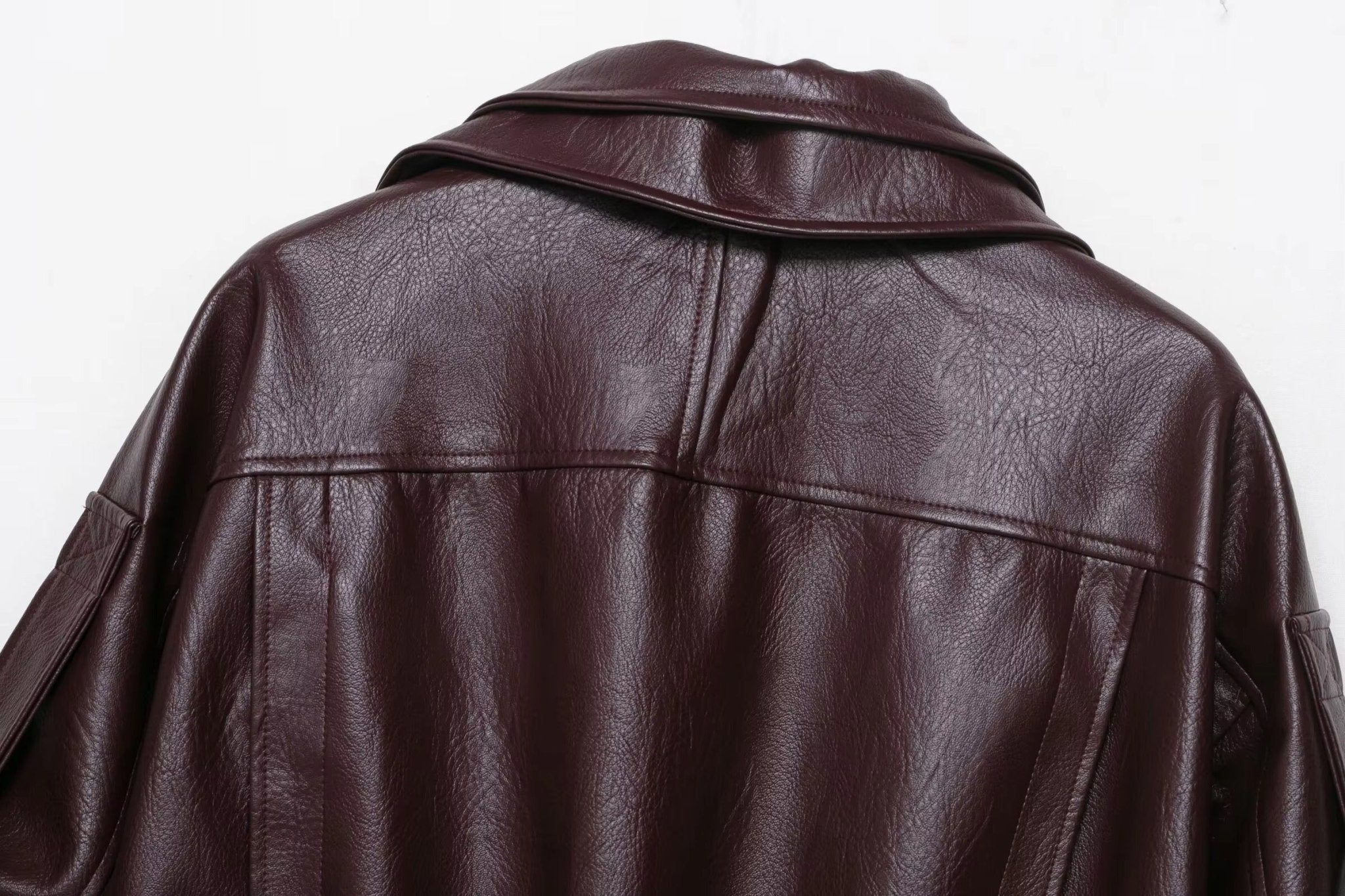 Women's Belted Faux Leather Jacket – Relaxed Bomber