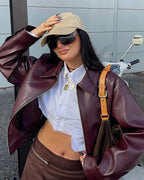Women's Collared Faux Leather Jacket – Cropped Bomber