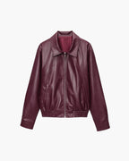 Women's Collared Faux Leather Jacket – Cropped Bomber