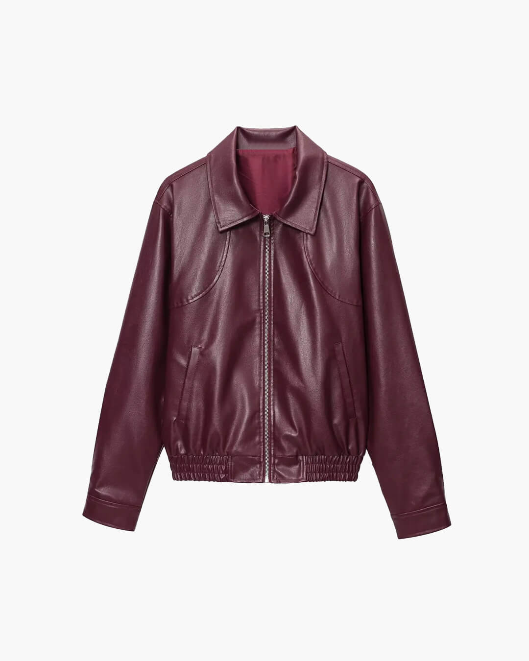 Women's Collared Faux Leather Jacket – Cropped Bomber