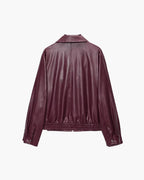 Women's Collared Faux Leather Jacket – Cropped Bomber