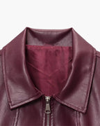 Women's Collared Faux Leather Jacket – Cropped Bomber