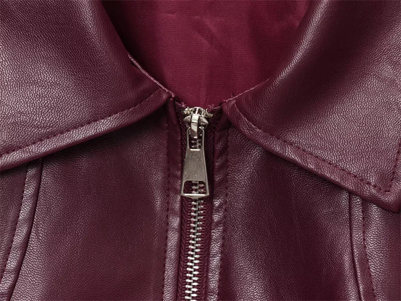 Women's Collared Faux Leather Jacket – Cropped Bomber