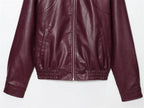 Women's Collared Faux Leather Jacket – Cropped Bomber