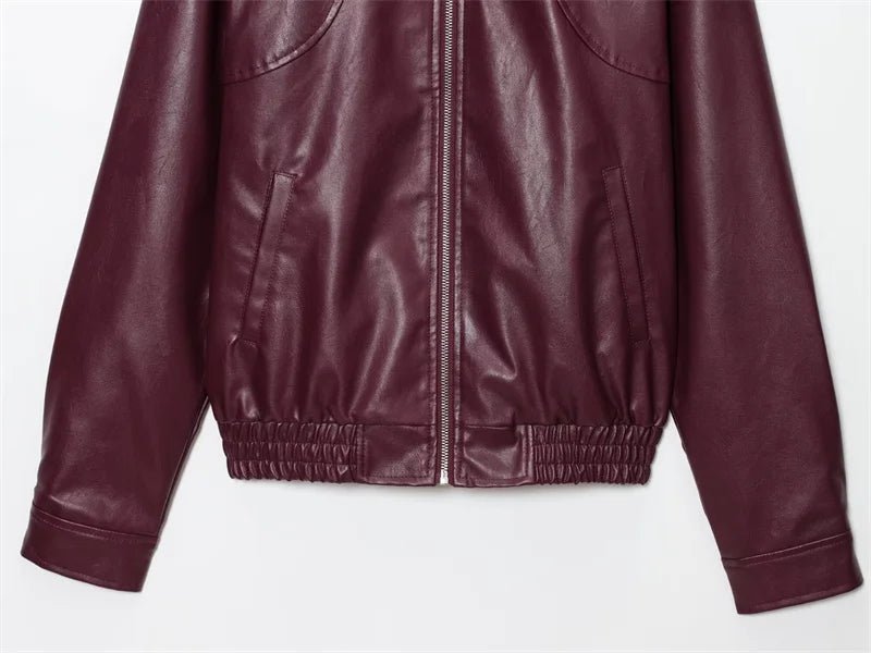 Women's Collared Faux Leather Jacket – Cropped Bomber
