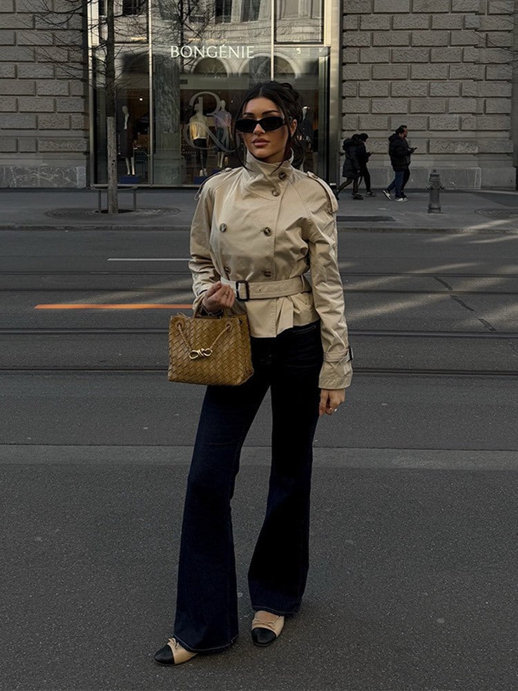 Women's Belted Trench Coat – Cropped Smart Layer