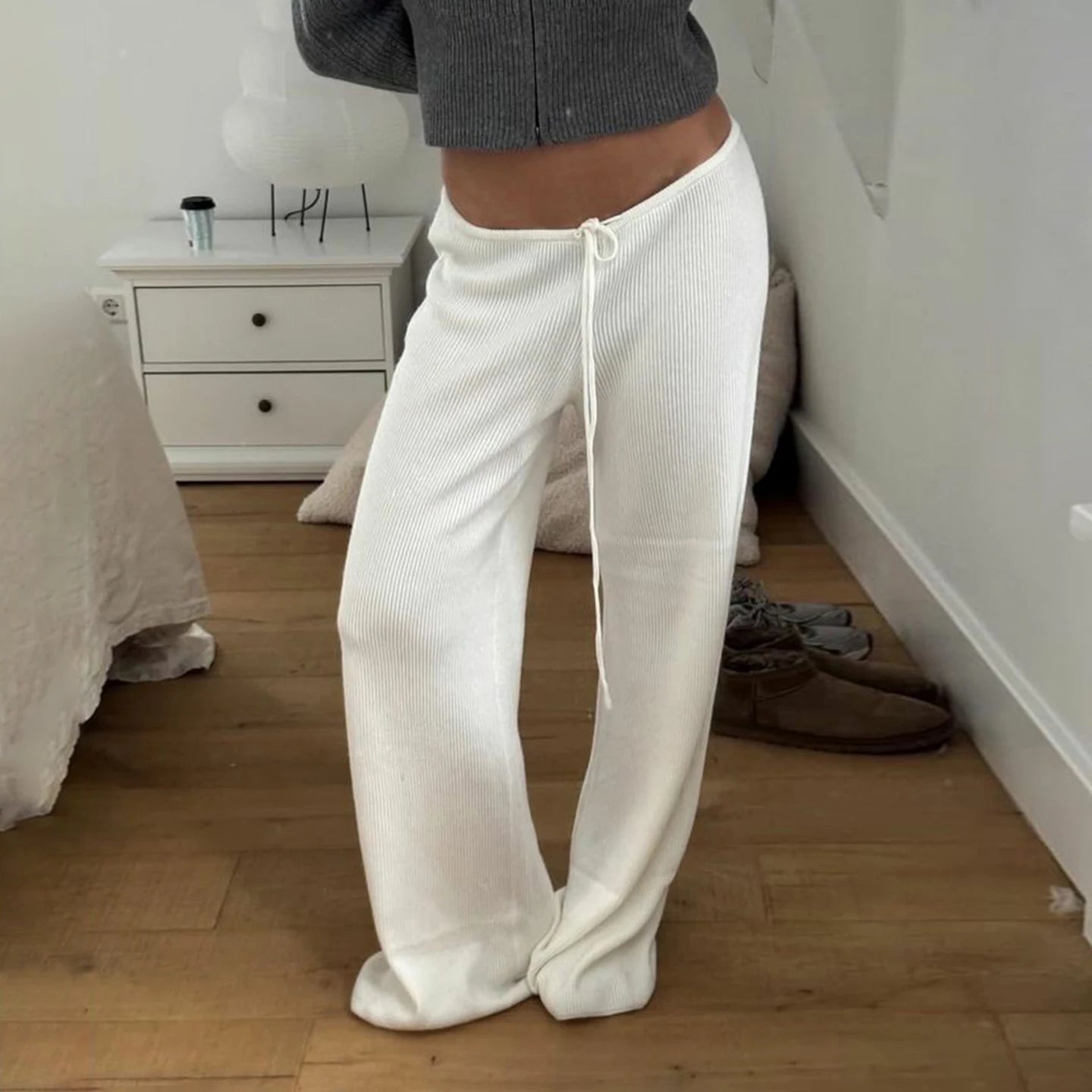 Women's Ribbed Knit Lounge Pants – Wide-Leg Fit