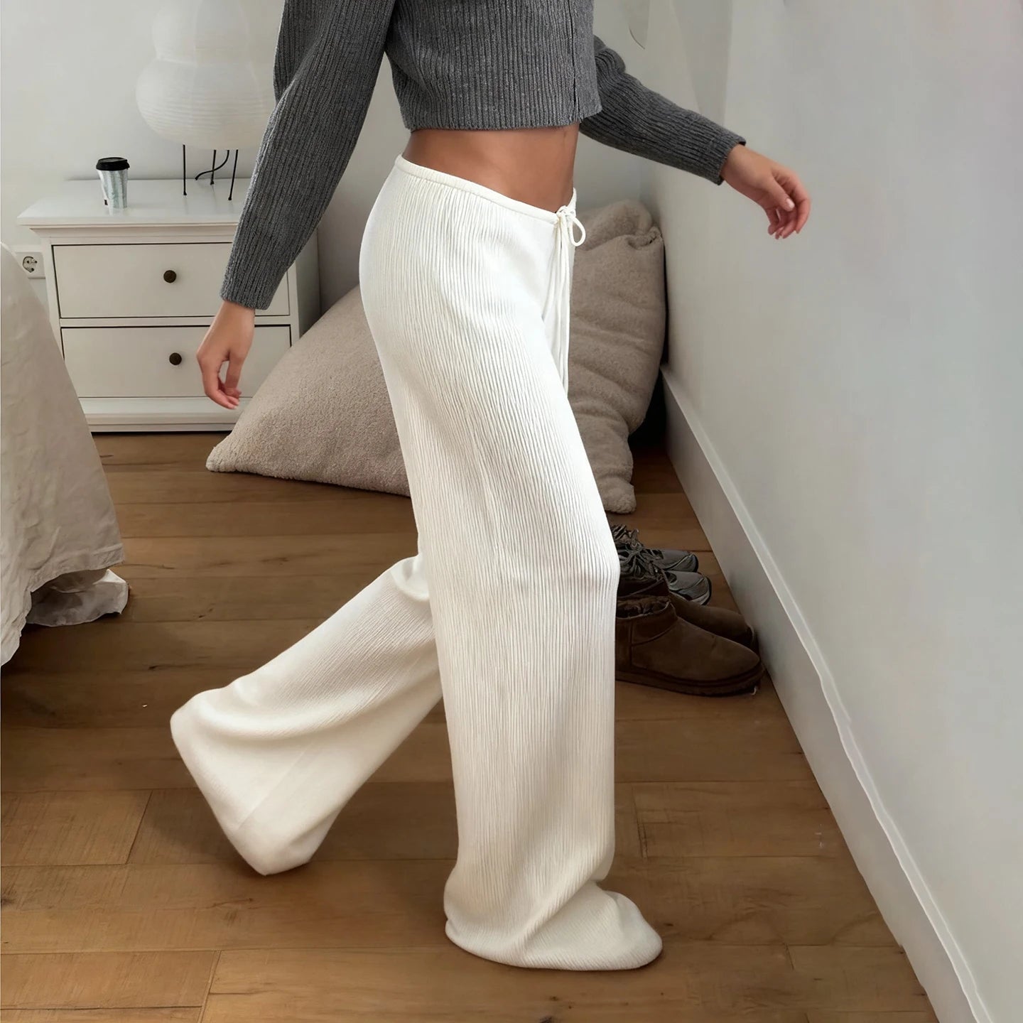 Women's Ribbed Knit Lounge Pants – Wide-Leg Fit