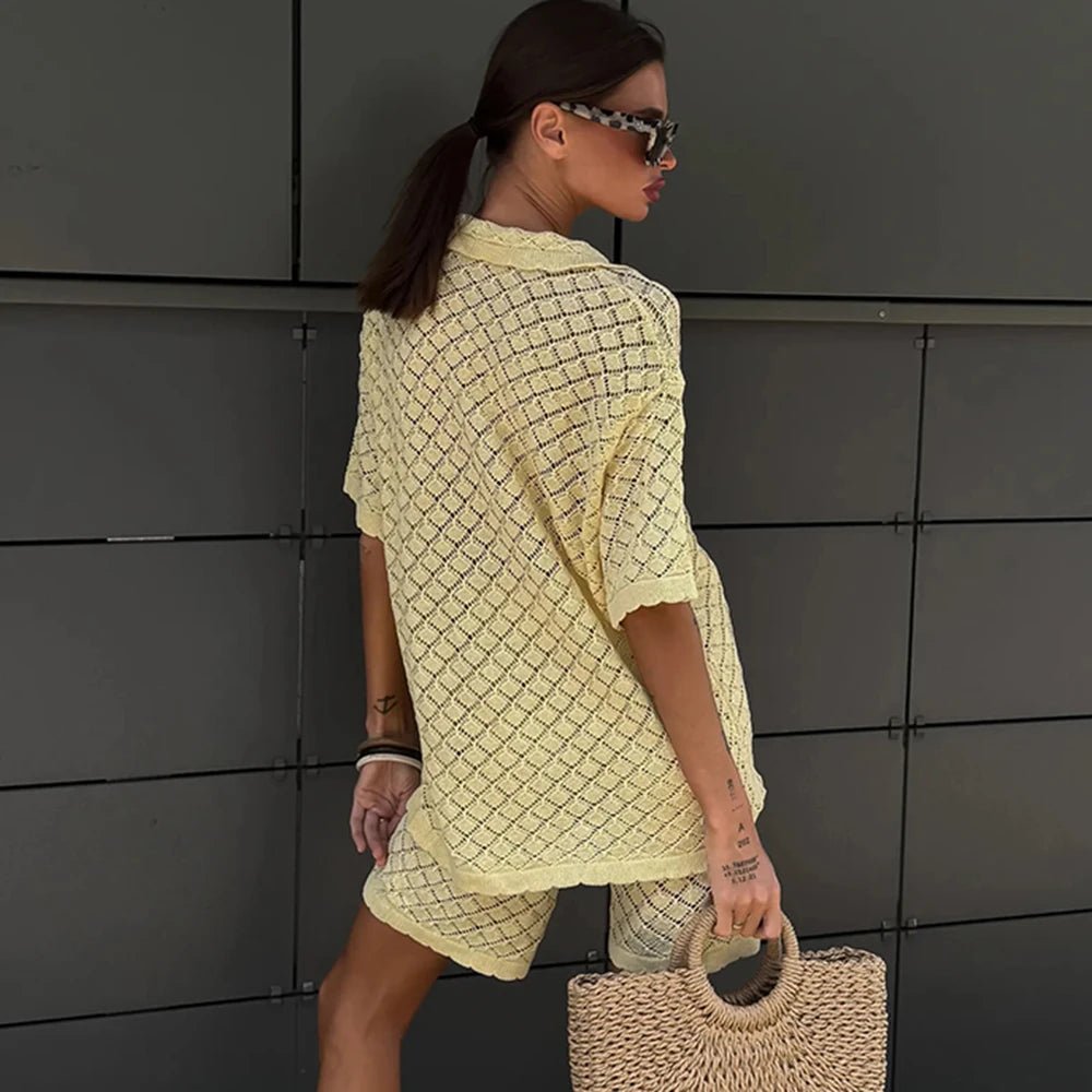 Women's Open Knit Cardigan Set – Shorts Co-Ord