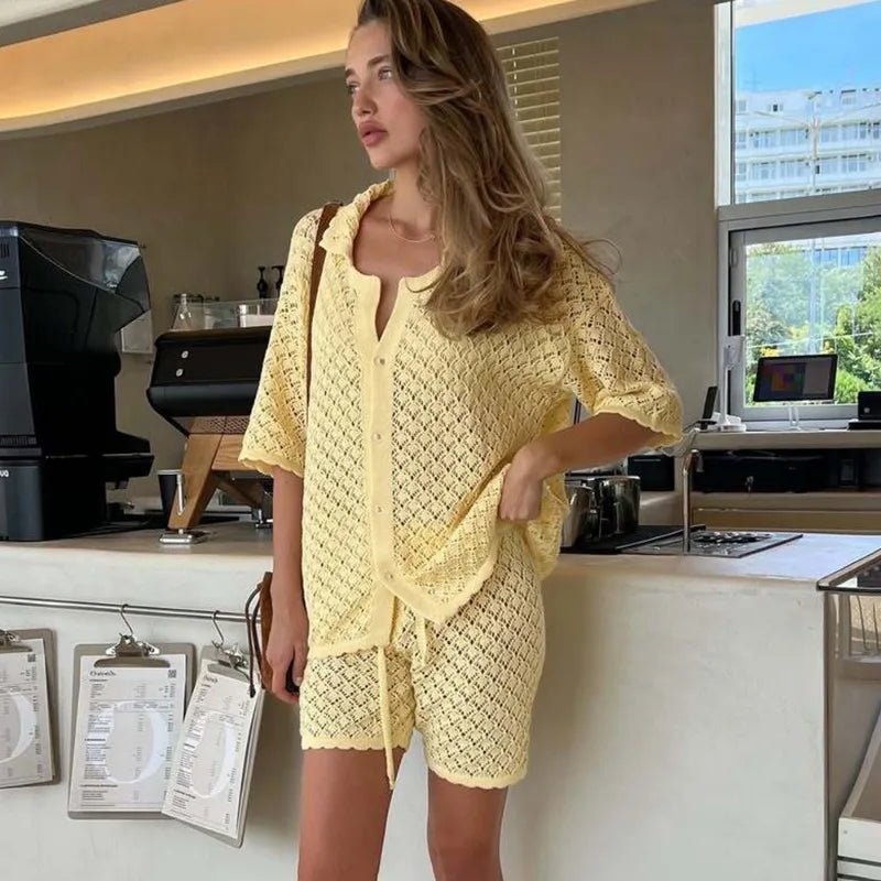 Women's Open Knit Cardigan Set – Shorts Co-Ord