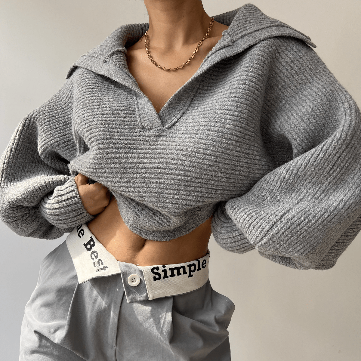 Women's Oversized Sweater – Collared Ribbed Knit