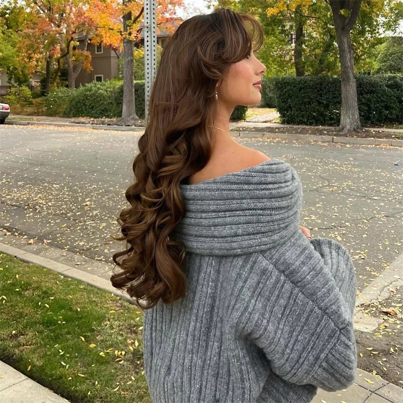 Women's Off Shoulder Sweater – Ribbed Relaxed Shape