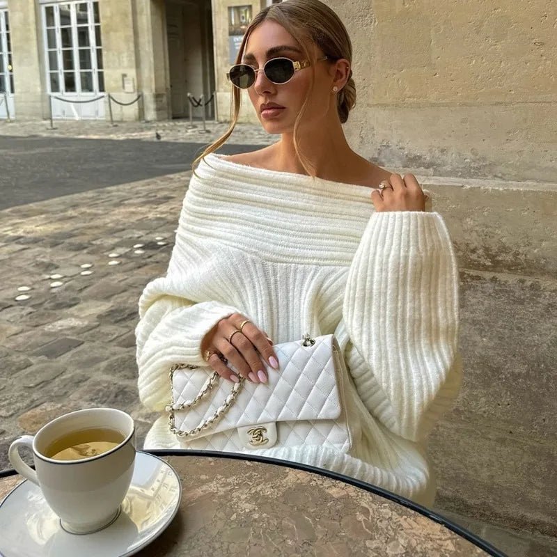 Women's Off Shoulder Sweater – Ribbed Relaxed Shape