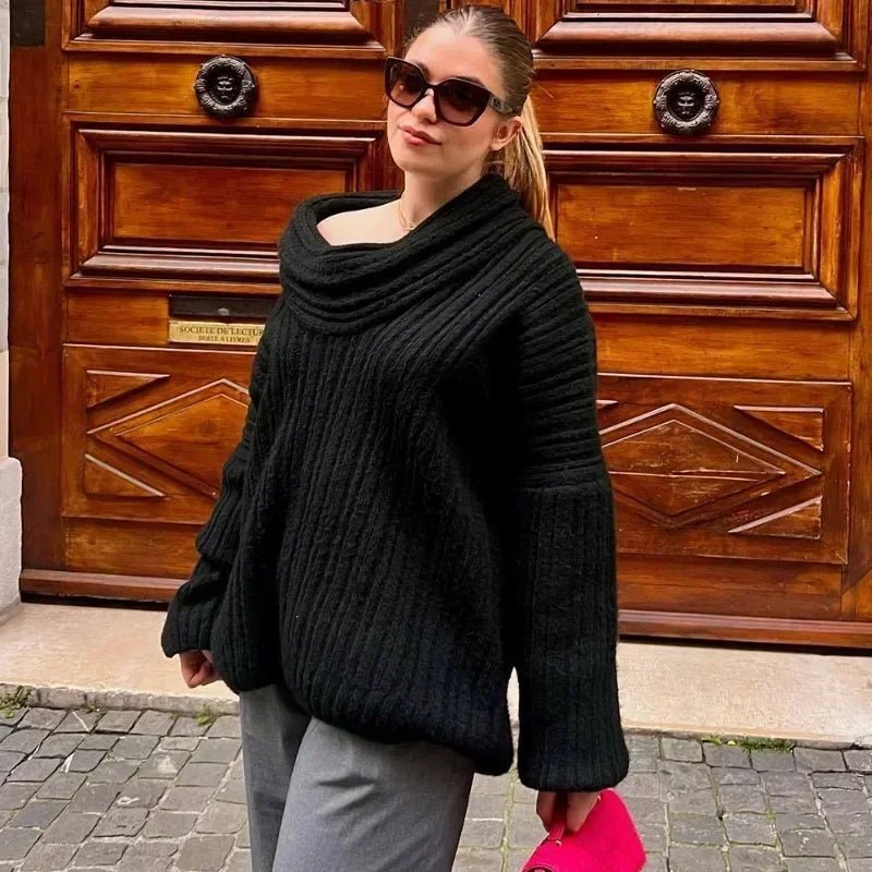 Women's Off Shoulder Sweater – Ribbed Relaxed Shape