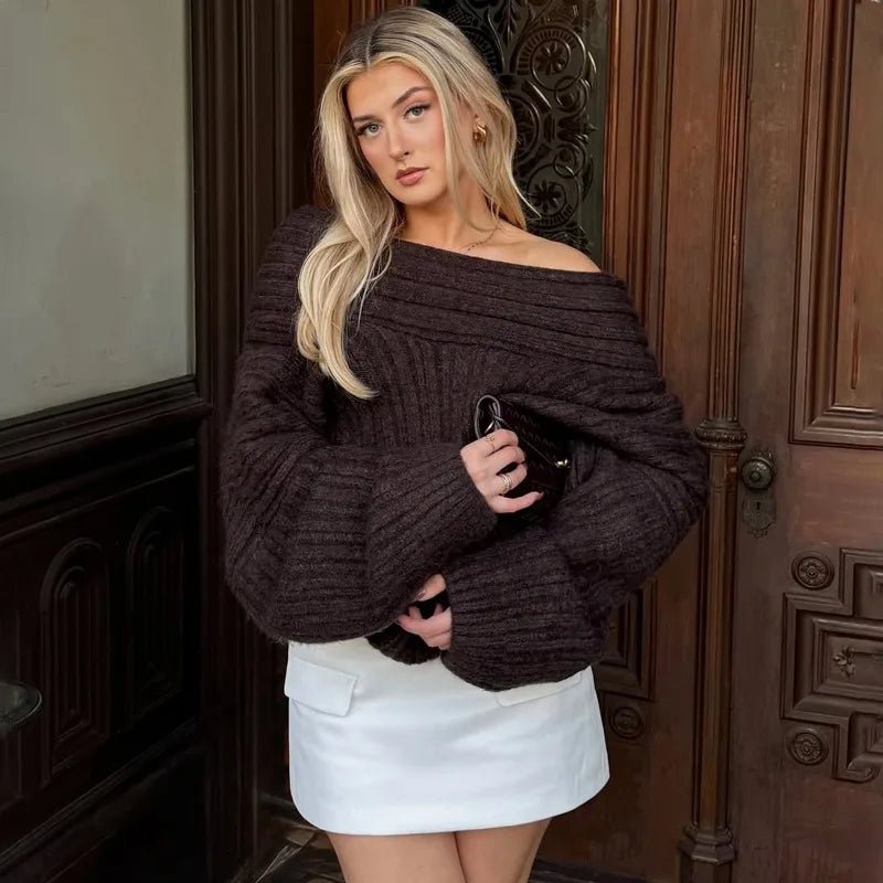 Women's Off Shoulder Sweater – Ribbed Relaxed Shape
