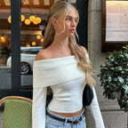 Women's Off Shoulder Sweater – Foldover Slim Fit