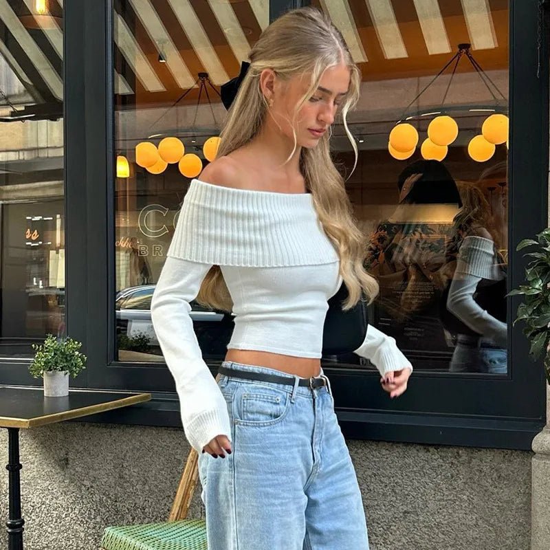 Women's Off Shoulder Sweater – Foldover Slim Fit
