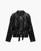 Women's Lace-Up Faux Leather Jacket – Blazer Style