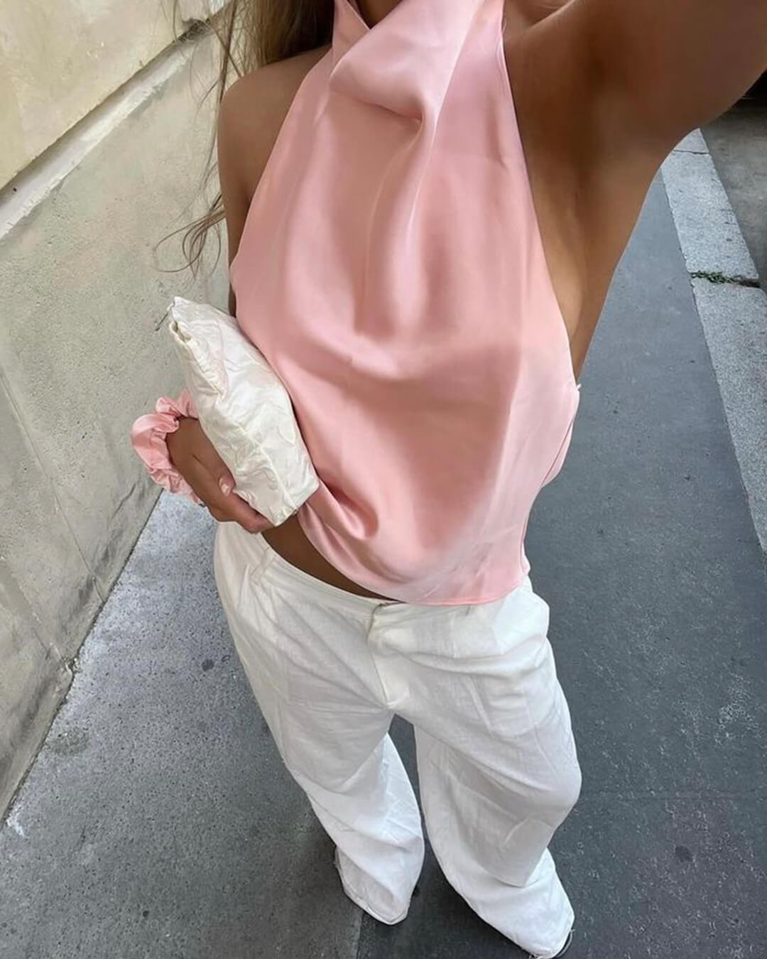 Women's Cowl-Neck Satin Top – Open-Back Halter