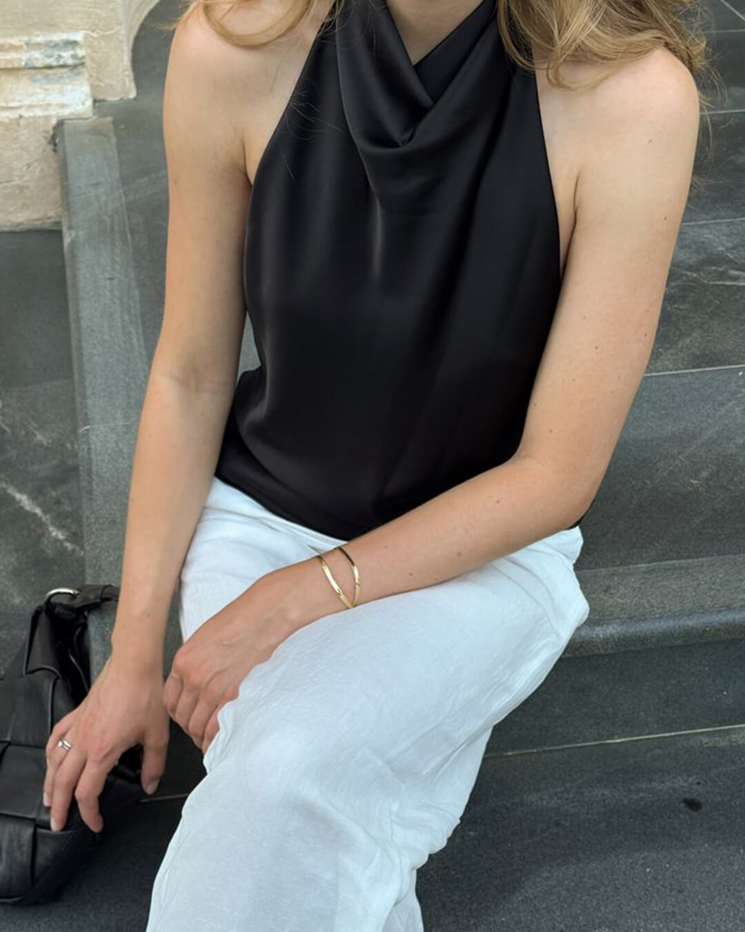 Women's Cowl-Neck Satin Top – Open-Back Halter