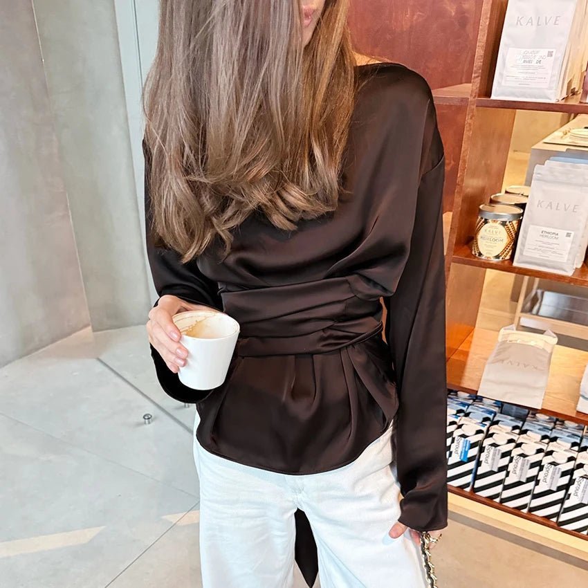 Women's Draped Satin Blouse – Cinched Waist