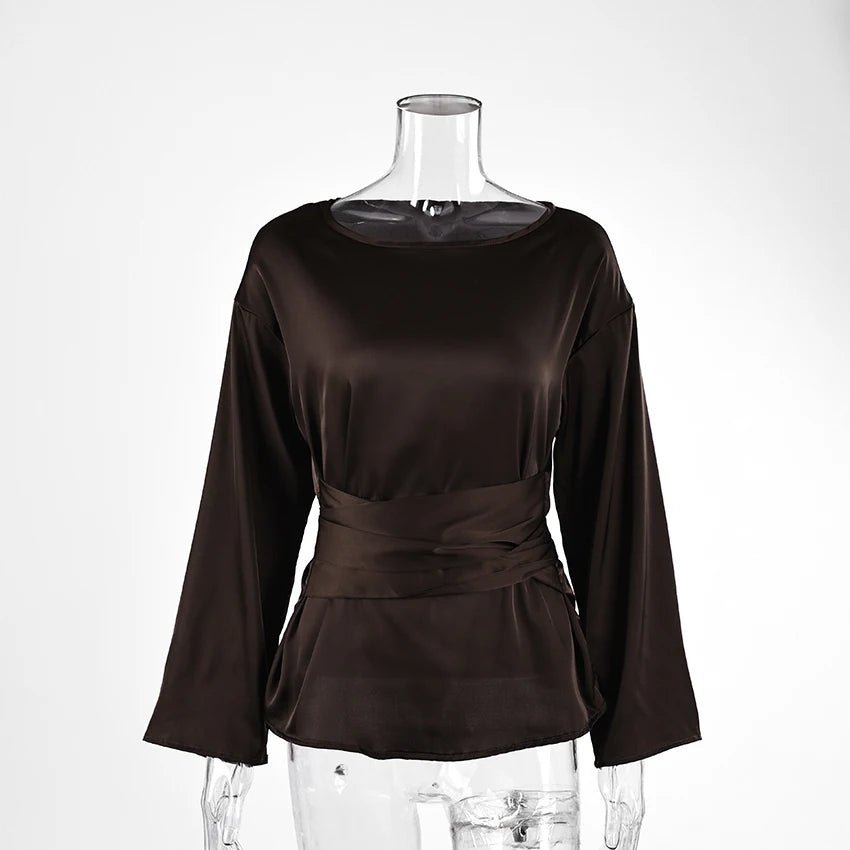 Women's Draped Satin Blouse – Cinched Waist