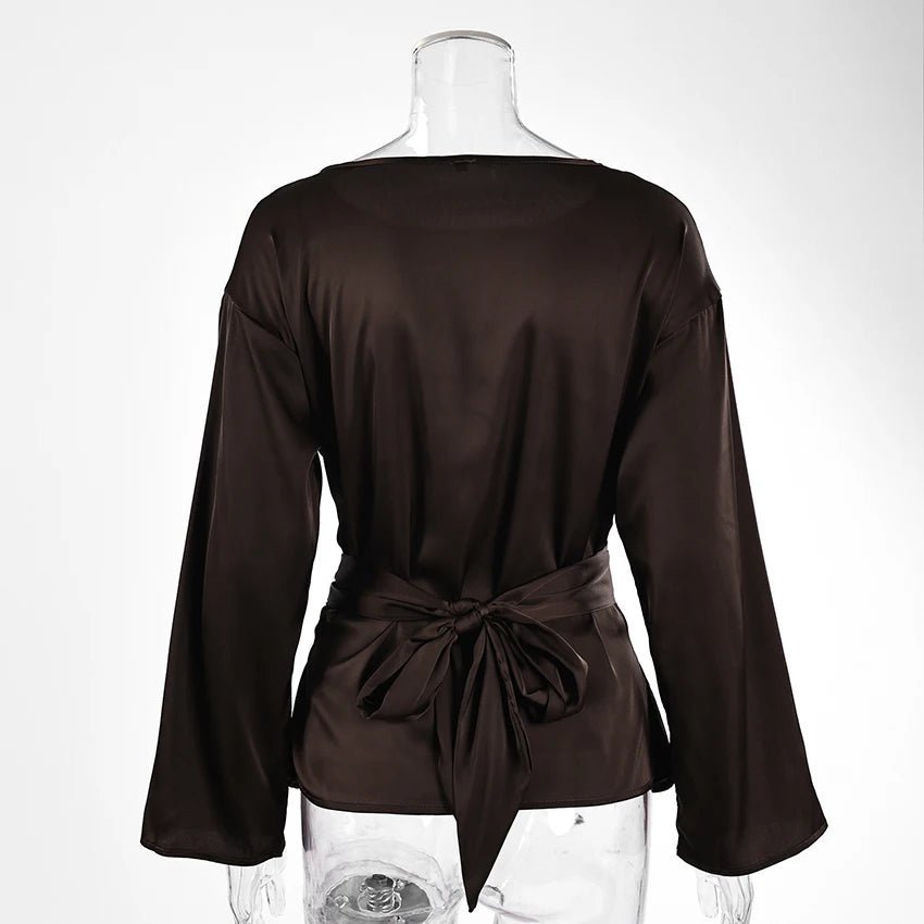 Women's Draped Satin Blouse – Cinched Waist