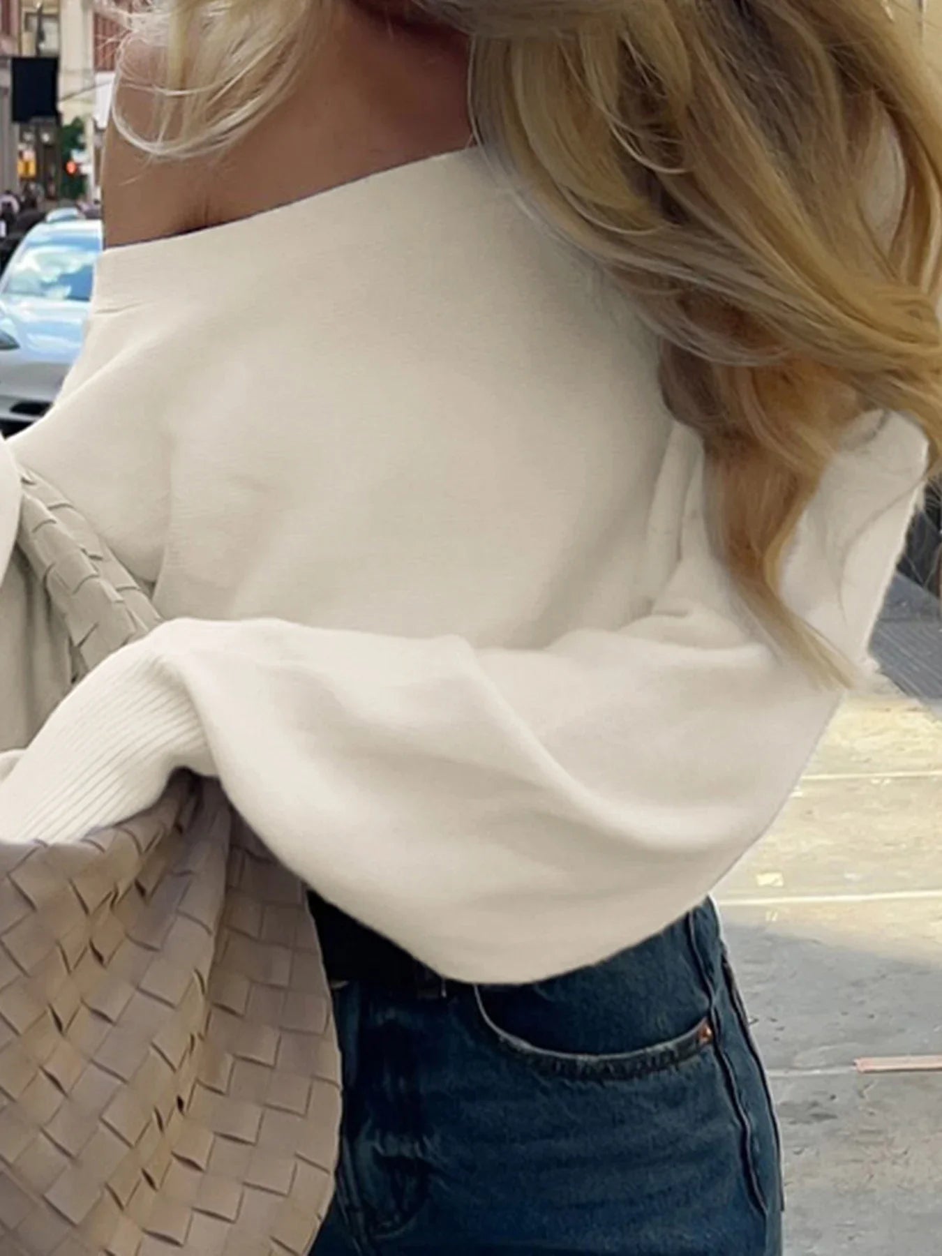 Women's Off Shoulder Sweater – Knit Fitted Waist
