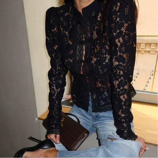 Women's High-Neck Lace Blouse – Fitted Shape